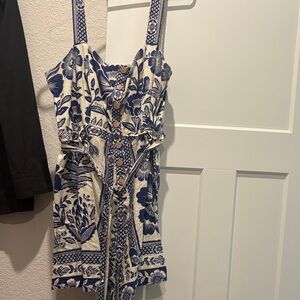 Farm Rio Floral Blue and White Romper